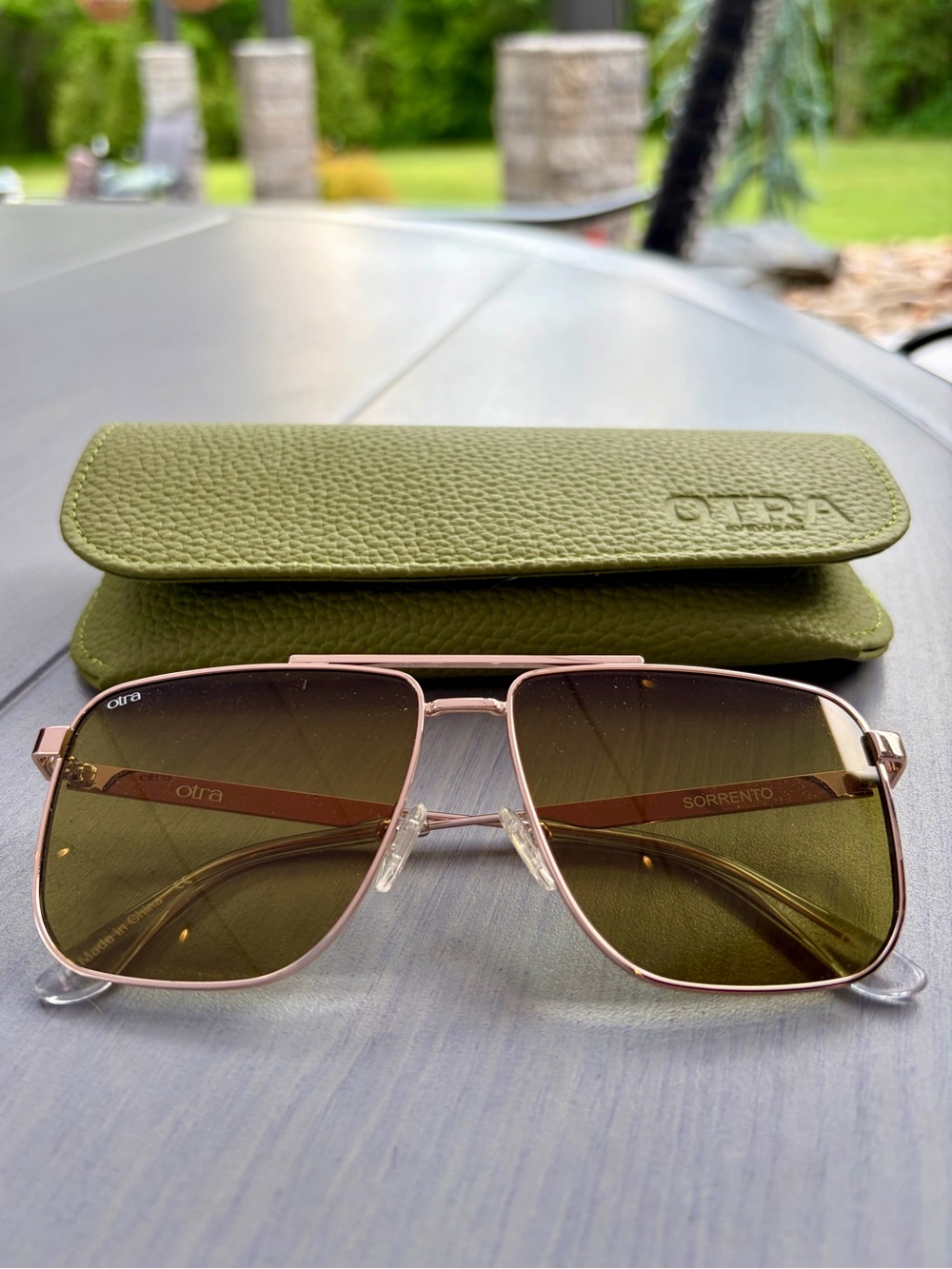 OTRA Sorrento Aviator Sunglasses - Olive Lenses & Rose Gold Frame